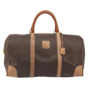 Celine Vintage Duffle Macadam Coated Canvas Brown Pvc Handbag
